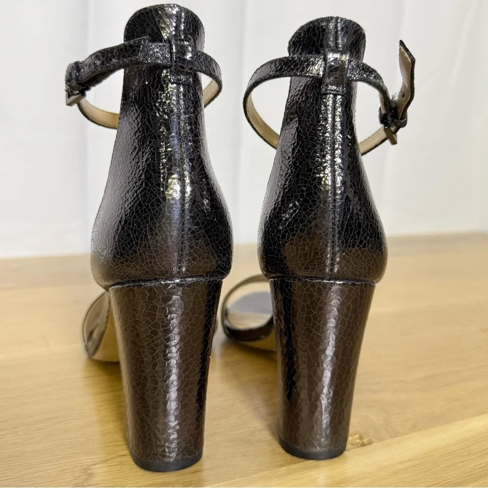 Vince Camuto Patent leather Black Textured Ankle Strap Block Heel Sandals Size 9